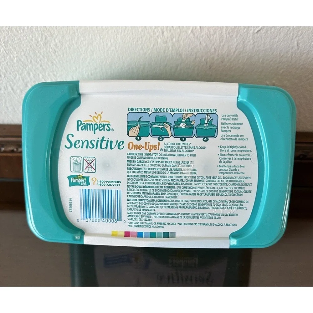 HTF Sensitive Pampers Baby Wipes Green Container Reusable Holder‎ Tub EMPTY